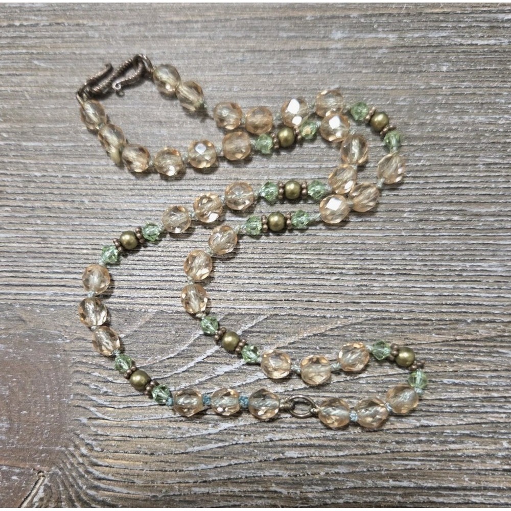 Vintage Beaded Necklace With Pale Peach And Green Tones 15inch Spot For Pendant
